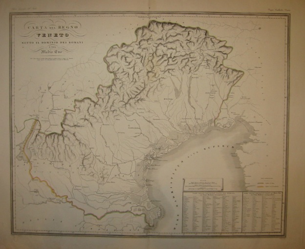 Zuccagni-Orlandini Attilio (1784-1872) Carta del Regno veneto sotto il dominio dei romani e nel Medioevo 1844 Firenze 